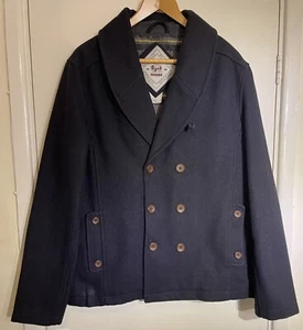 BELLFIELD Heritage Clothing Men's Blue Wool Blend Pea Coat / Jacket Size Large - Picture 1 of 21