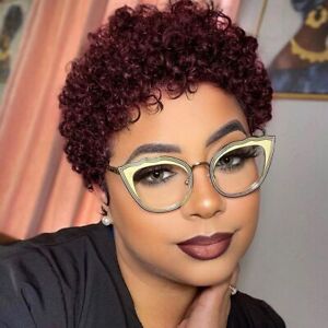 Burgundy 99J Afro Curly Wigs 100% Human Hair Wig Pixie Cut Curly Wigs for Women