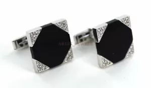 Gemstone Nero Naturale Onice Con Gemelli In Argento Sterling 925 #2377 - Foto 1 di 4