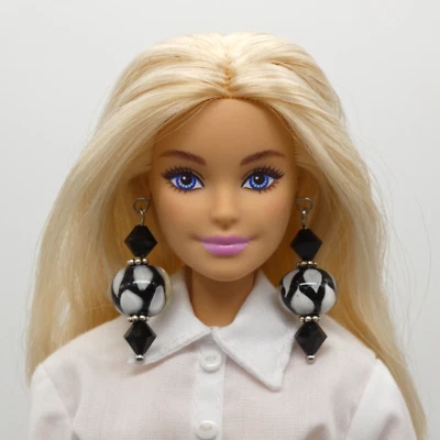 Earrings For Barbie Integrity Toys Doll Black White Long Dangle Mod Handmade - Image 1 of 4