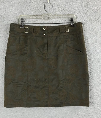 Worth a line midi skirt women 12 brown floral embroidered pockets stretch lined - Image 1 of 4