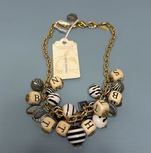 NWT Lenora Dame Wooden Alphabet Charm Striped Beaded Necklace - Picture 1 of 4