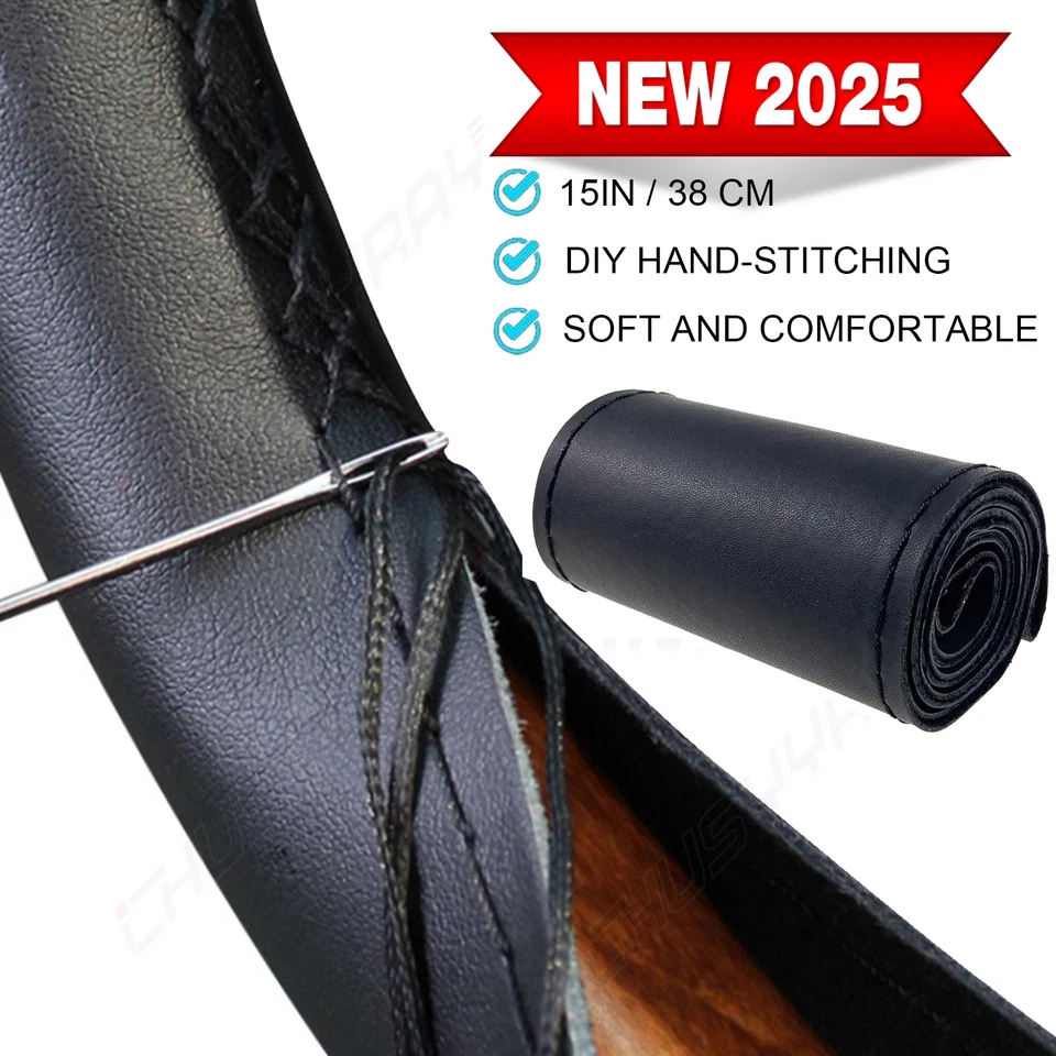 Cubierta de volante de coche hágalo usted mismo negra de 15" de cuero genuino para BUICK negra nueva Foto 1 de 4