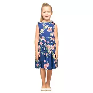 Girls Kids Floral Dress Navy Age 3-12 Years - Picture 1 of 10