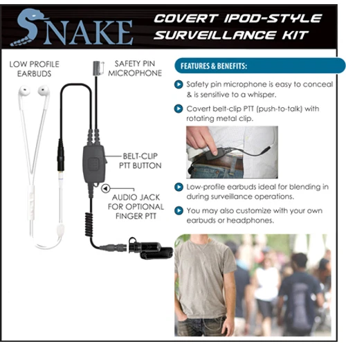 Quick Release Covert SNAKE Ipod-Style Earpiece for Vertex VX-537 NYPD Radio - Image 1 of 1