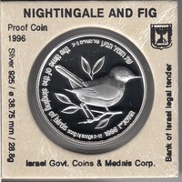 ISRAEL 1996 HOLY LAND WILDLIFE FIG TREE & NIGHTINGALE PR SILVER COIN +ORIG. CASE