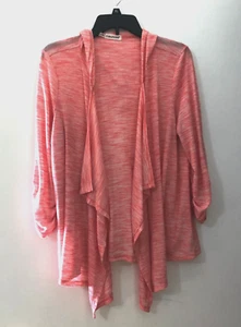 Maurices women's pink /white open hooded cardigan - size 1 ( L ) - Picture 1 of 5