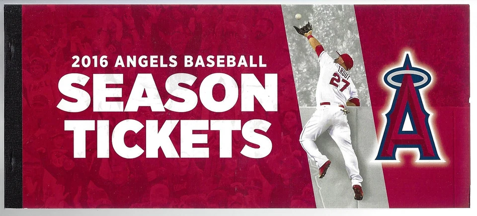 MIKE TROUT ALBERT PUJOLS HRs - 2016 MLB ANGELS COMPLETE FULL SEASON TICKETS  - Изображение 1 из 4