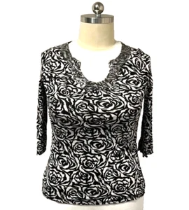 INC Women's Black and White Rosette Beaded Neckline Tunic SZ M - Picture 1 of 7