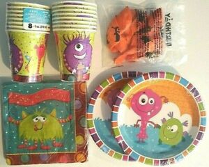 ALIEN MONSTERS Happy Birthday Party Supply Kit w/Cups, plates, Balloons,Napkins