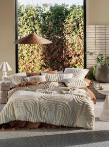 Elfenbein Boho Chic Baumwolle Bettbezug Set - 3 Stück, erhöhte Bogen Textur & Reißverschluss - Bild 1 von 6