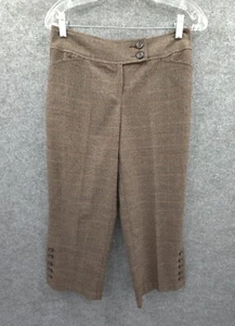 Cabi Cropped Trouser Pants Womens 2 Mid Rise Wide Leg Pockets Brown Plaid NWT - Picture 1 of 18