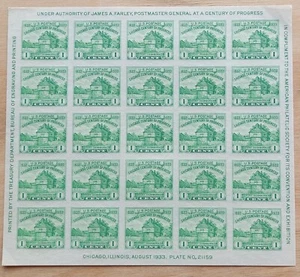 EE. UU. XF. 1c Fort Dearborn 1933. Estampillas de correo. - Imagen 1 de 2