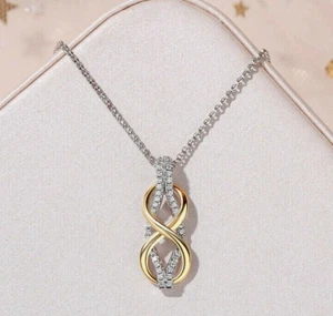 Round Cut Lab-Created Infinity Gift Pendant 14K Yellow Gold plated Free Chain - Picture 1 of 5