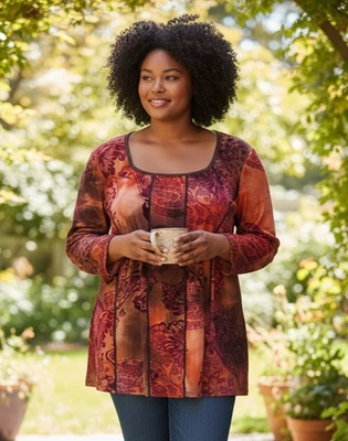 Sere Nade Sz 3X Scoop Neck L/S Pullover Top,  Rustic Colors, Paisley. NS-7 - Image 1 of 4