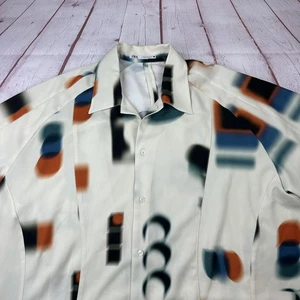 Camisa Zara Para Hombre XL Crema Abstracto Estampado Geométrico Manga Corta Abotonada Resort - Imagen 1 de 10