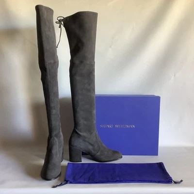 $980 NIOB Stuart Weitzman Tieland Slate Grey Over the Knee Suede Boots Size 9.5M - Image 1 of 4