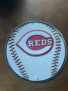 CINCINNATI REDS MLB EMBOSSED METAL BASEBALL ROUND SIGN - Picture 1 of 3