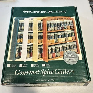 Vtg McCormick Dark Wood Spice Rack 3 Tier Shelf Glass Jar Model 09397 Schilling - Picture 1 of 9