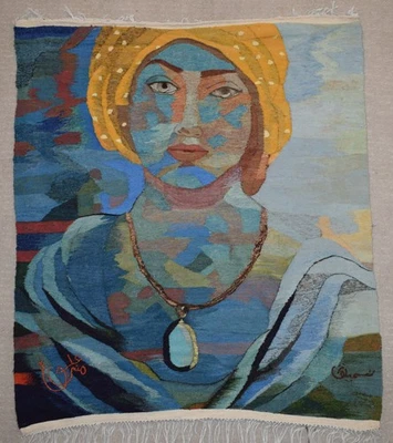 Tapiz abstracto tejido a mano arte para colgar en la pared - 3,9 pies - arte de decoración de lana - firmado Foto 1 de 4