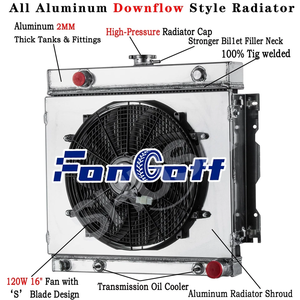 4 Row Radiator&Shroud Fan For 70-79,72 Dodge D/W 100 150 200 300/Ramcharger 5.2L Foto 1 de 4