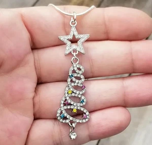 Sterling Silber Weihnachtsbaum Anhänger, Kristall Weihnachtskette, Holiday Vibe - Bild 1 von 6
