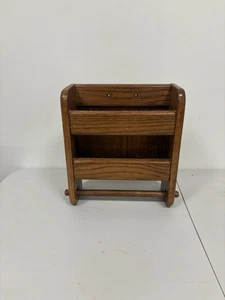 VTG Farm House Paper Towel Holder 2 Shelfs Hand Crafted Solid Wood Wall Hanging - Picture 1 of 7