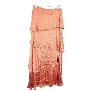NUEVO CON ETIQUETAS $130 Falda Midi Anthropologie Maeve Cassia Óxido Volantes en Niveles Naranja Satinado 4 - Imagen 1 de 9