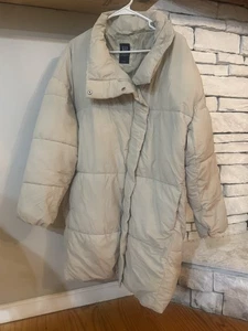 GAP Damen Long Puffer Mantel Beige Steppjacke Größe L Warm Winter - Bild 1 von 4