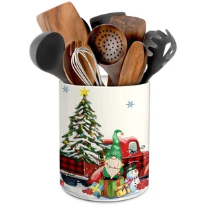 Christmas Kitchen Decor Ceramic Utensil Holder, Cute Christmas Gnome Truck Ut... - Bild 1 von 7