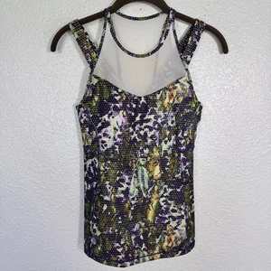 Lululemon Tank Top Womens Running in the City Mesh Abstract Floral Padded Gym - Picture 1 of 10