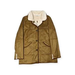 Orvis 100% Polyester Tan Brown Sheepskin Style Button Up Coat Size XL - Picture 1 of 19