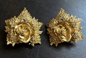 Orecchini Vintage Elizabeth Taylor Avon Passion Flower Oro Strass Clip On - Foto 1 di 7