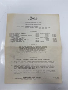 Leslie Lautsprecher Konsole Anschluss Kit Montageanleitung / Manial T-500 - Bild 1 von 2