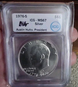 Eisenhower 1976-S $1 plata 40 % MS67 ICG AUSTIN HUTTO FIRMADO - Imagen 1 de 7