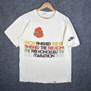 Vintage Nike Marathon Shirt Large White 80s 1981 Honolulu Running Pinwheel USA - Picture 1 of 8