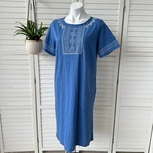 The Vermont Country Store Womens Blue Cotton Embroidered Midi Dress Size M - Picture 1 of 9