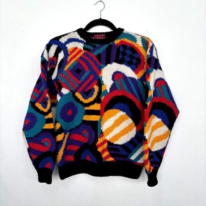 Damen Vintage Wollpullover Pullover Größe L Handstrick Maximalistisch Bunt 80er Jahre - Bild 1 von 7