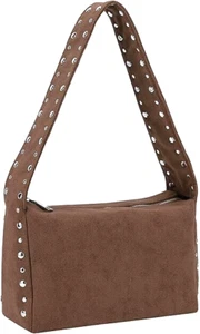 Hobo Damentasche mit Nieten, Handarbeit, weiches Kunstleder/Wildleder, kaffeebraun - Bild 1 von 7