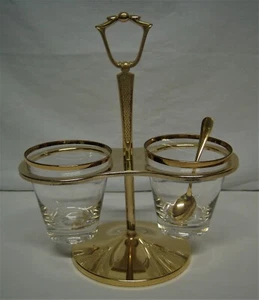Vtg. Mid-Century Goldtone 2 Condiment Server Carousel 11"T x 9.50" W - Picture 1 of 5