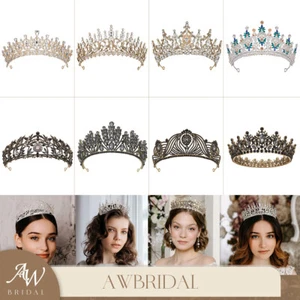 AW BRIDAL Crystal Wedding Bridal Tiara Queen Crown Princess Headpieces Birthday - Picture 1 of 28