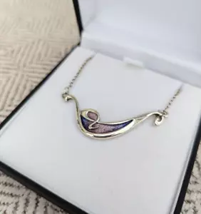 Vintage Ortak Malcolm Gray Sterling Silver Necklace - Pink Purple Enamel - BNIB - Picture 1 of 8