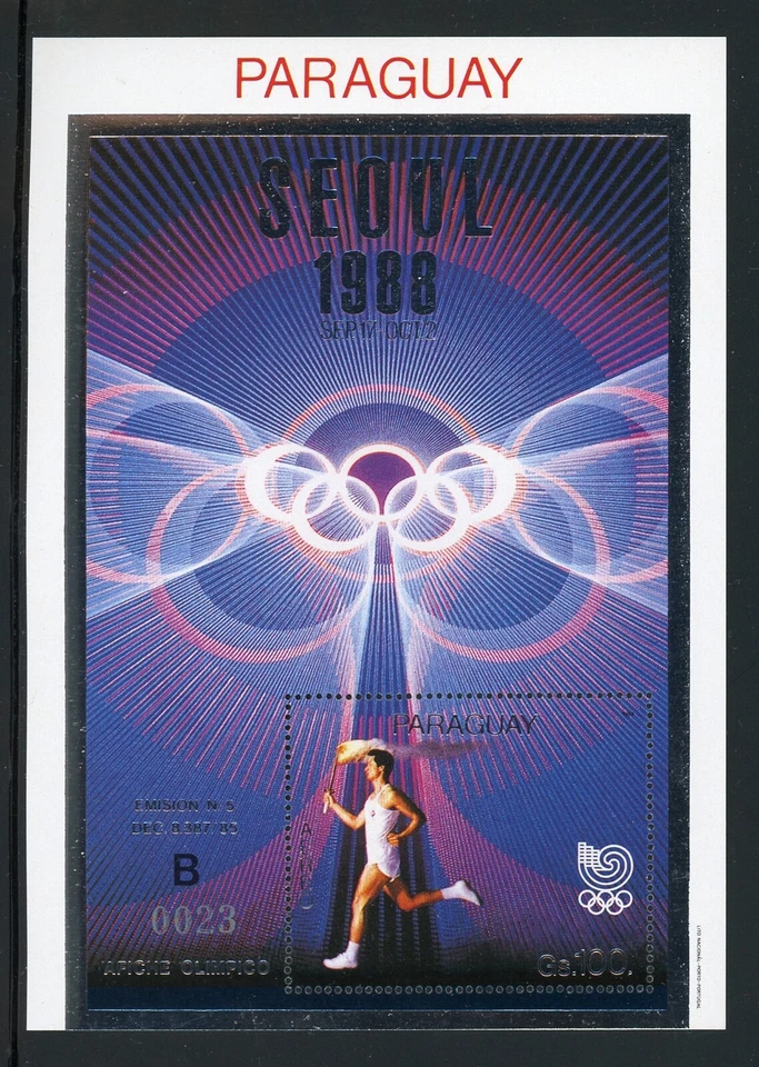 Paraguay note after Scott #C714 MNH S/S OLYMPICS 1988 Seoul SILVER "B" CV$12+ - Image 1 of 1