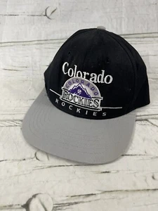 Vintage '90s- Colorado Rockies MLB - Twin Enterprise Blk/Gray Snapback Hat NWOT - Picture 1 of 5