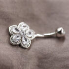 Sterling Silver Flower Cz Crystal Belly Button Navel Ring Piercing A4222