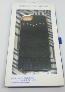 Rebecca Minkoff-Luxe Double Up Designer iPhone 7 Case-Black Leather Fringe - Picture 1 of 2