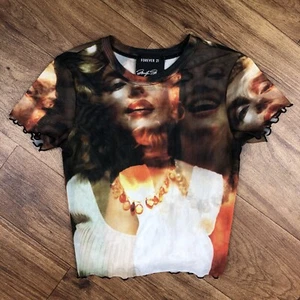 Forever 21 Marilyn Monroe Women Sz S Sheer Short Sleeve Blouse - Picture 1 of 6
