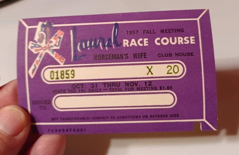 1950's Laurel Horse Race Course Maryland Ticket Pass Horseman's Wife Club House Cover
