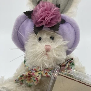 Boyds Bear Mohair Rabbit Bunny PIPER Purple Hat Bow Flowers - Picture 1 of 9