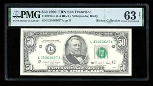 DBR 1990 $50 FRN San Francisco Fr. 2124-L PMG 63 EPQ Serial L31063627A - Picture 1 of 2